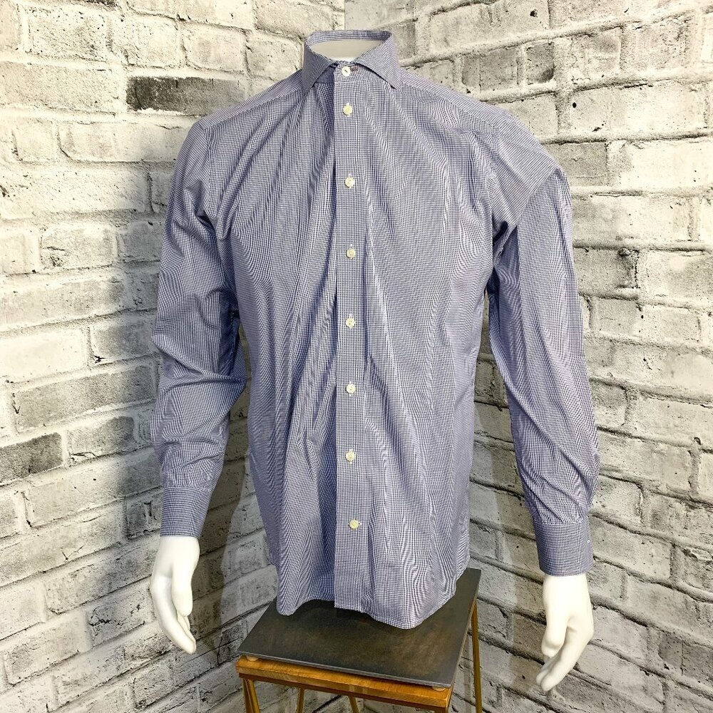 Eton Contemporary Blue White Micro Check Button Down Dress Shirt Mens 41 16
